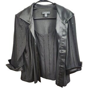R&M Richards Womens Top 12P Black Layered Sequined Satin Trim Evening Mature